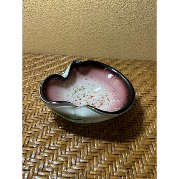 Murano Art Glass Bowl  Freeform Pink Black Purple White And Gold Swirl Design - Picture 3 of 11